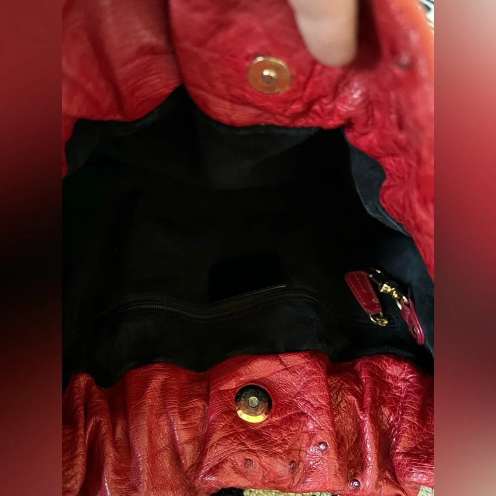 TANNER KROLLE Red Ostrich Shoulder Bag - Picture 8 of 14